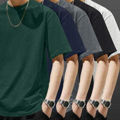 5pcs Heavyweight Men’s Cotton T-Shirts – Minimalist Solid Color Pack - SnaggIt