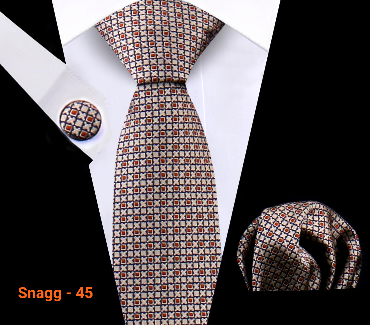 Classic Plaid Tie Set for Men - Necktie with Matching Pocket Square & Cufflinks - Snagg - 45 - Others In Fashion