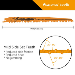 5PCS 9” Reciprocating Saw Blades – Wood & PVC Cutting, 5TPI CR-V Blades