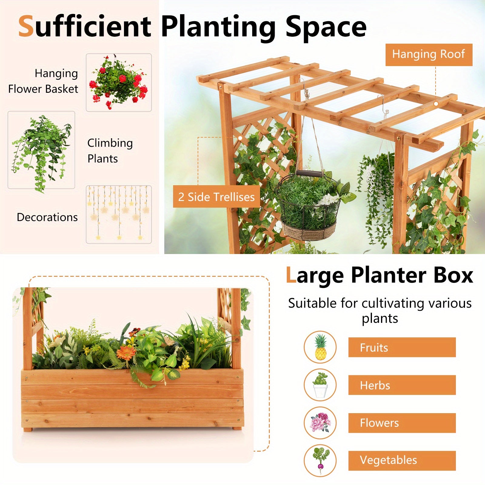 Large Wooden Raised Planter Box with Trellis by Snagg A Garden Bed