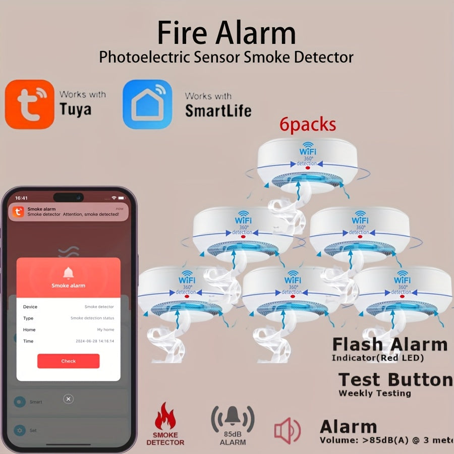 6 Pack Smart WiFi Smoke Detectors – Wireless Interconnected Fire Alarms with Voice Alerts by Snagg A Sensor Alarm