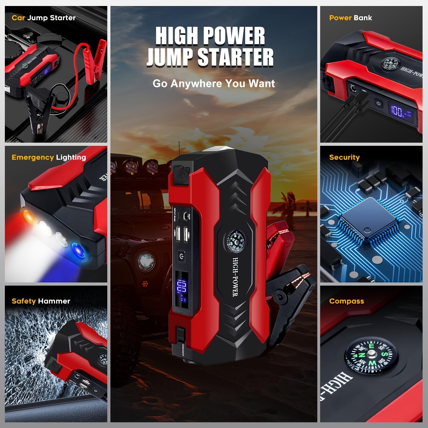 7000A High Power Car Battery Jump Starter - Roadside Essentials