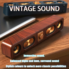 Retro Wood Grain Soundbar – Dual Wireless Speakers with USB, Card Slot & Mic Input by Snagg A Portable Speaker