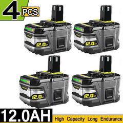 4 Pack 18 V 12.0 Ah Lithium-Ion Batteries — High Capacity Replacement for Ryobi 18 V ONE+ Cordless Tools
