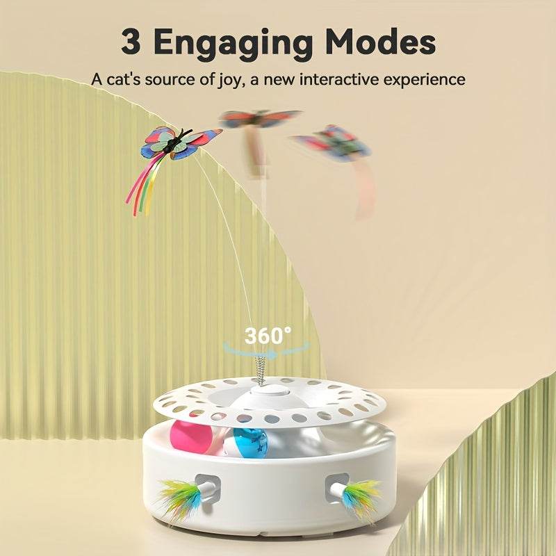 3-in-1 Automatic Cat Toy – Butterfly, Feather & Track Balls - SnaggIt