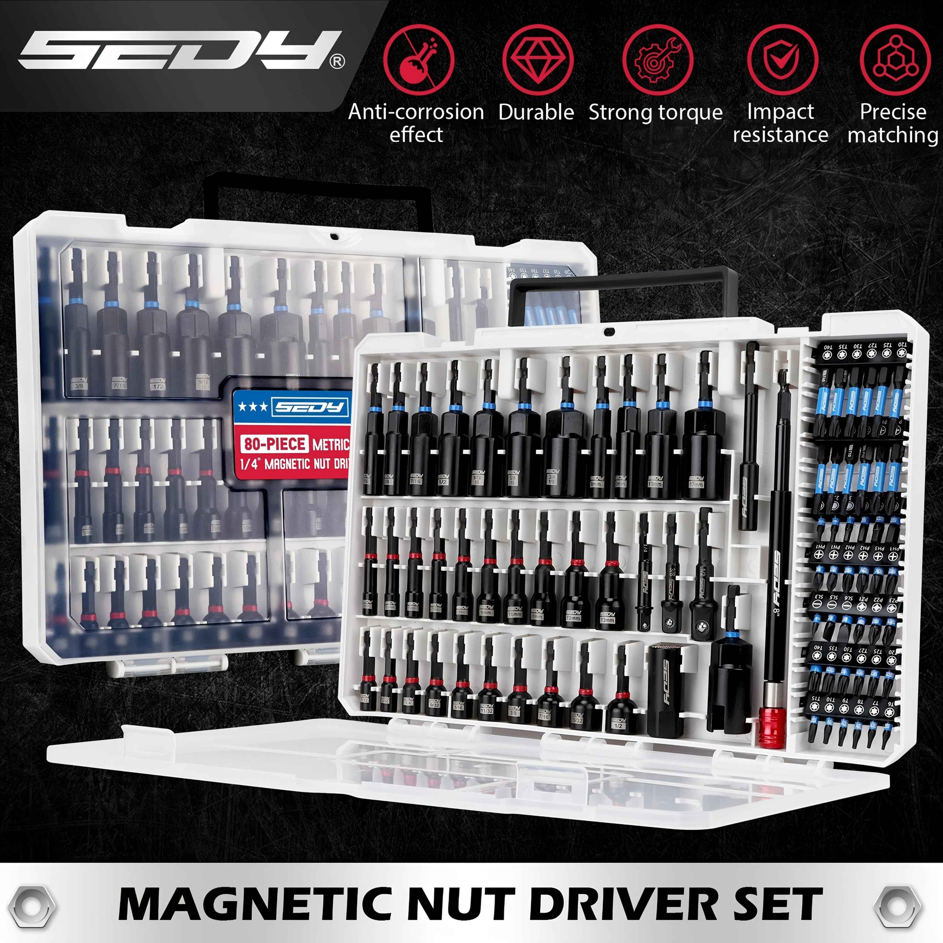 80 Pcs Universal Impact Magnetic Socket & Nut Driver Set – Metric & SAE, Cr-V Steel, Quick-Release Extension