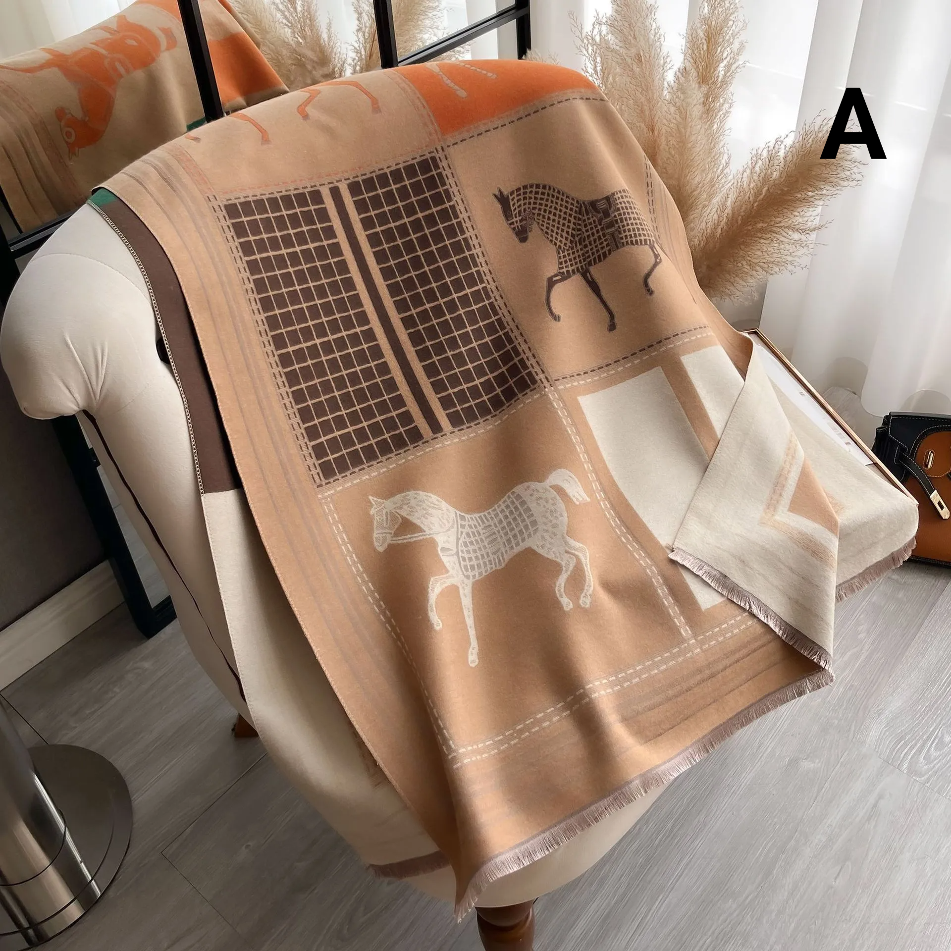 Luxury Horse Print Cashmere Feel Scarf For Women - A - Others In Fashion
