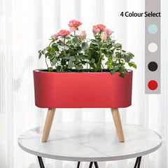 16.5" Self-Watering Flower Pot with Wooden Stand by Snagg A Pot