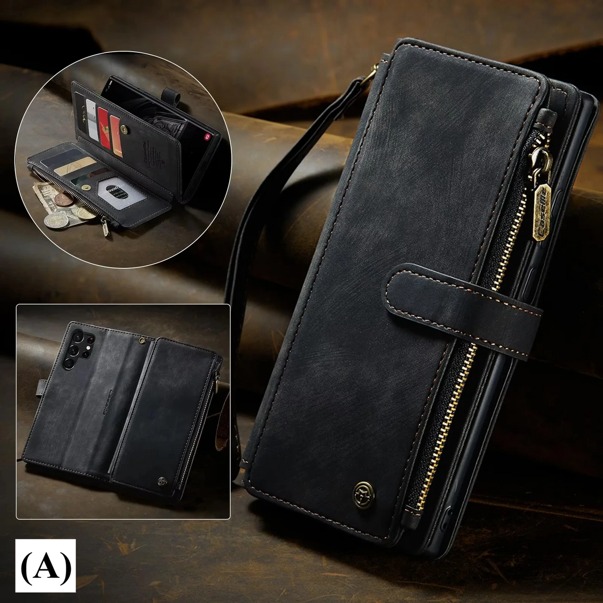 Flip Leather Wallet Case – for Samsung Galaxy S22 Series - A - Black / 5G / PU leather + soft interior - Phone Cases &