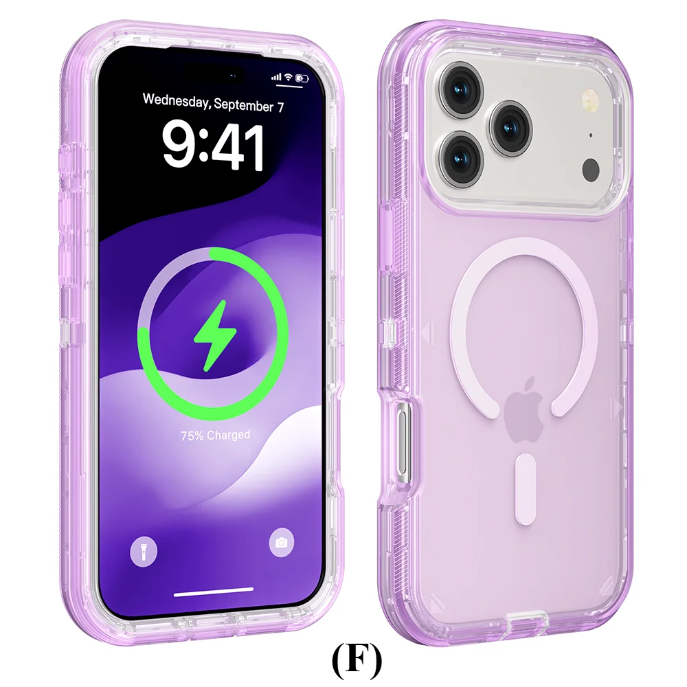 Rugged OTT Armor MagSafe Clear Case – for iPhone 15 Series - F - Gray Puprle / Pro - Phone Cases & Covers