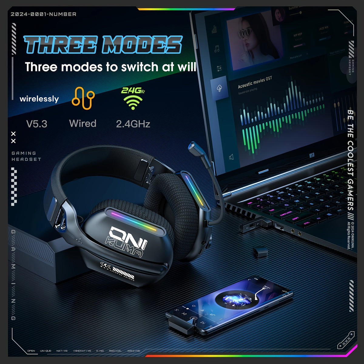 Tri Mode Wireless Gaming Headset with Microphone for PS5, PS4 & PC by Snagg A Gaming Headset