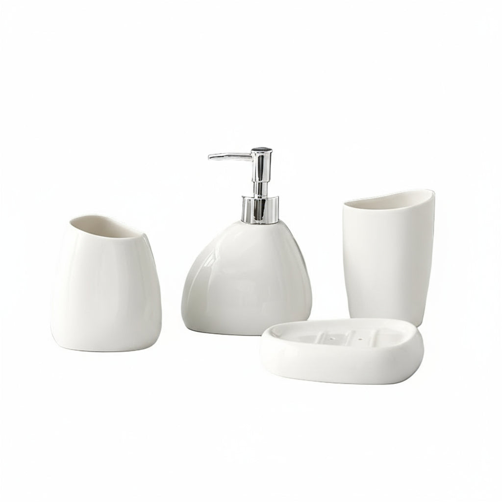 4 Piece White Ceramic Bathroom Set by Snagg A Bathroom Set