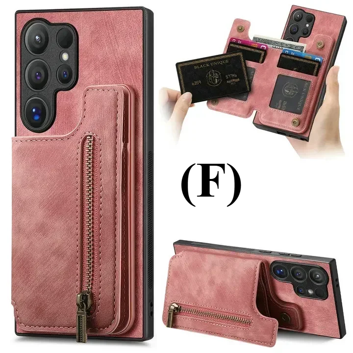 Zipper Leather Magnetic Wallet Case – Samsung Galaxy S25 Series - F - Pink / Phone Cases & Covers