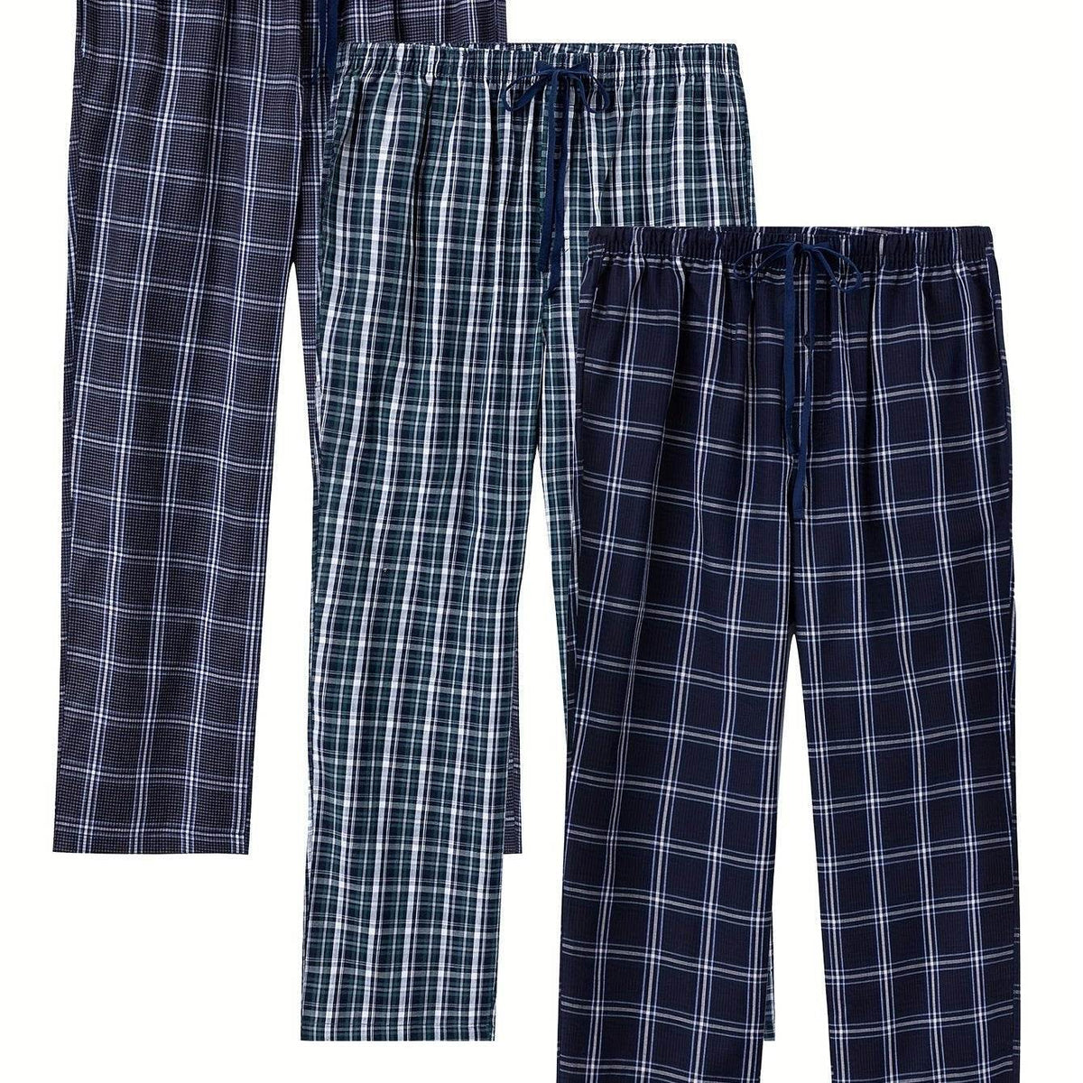 3pcs Men’s Pajama Bottoms – Plaid Cotton Lounge Pants - SnaggIt