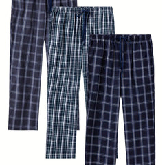3pcs Men’s Pajama Bottoms – Plaid Cotton Lounge Pants - SnaggIt