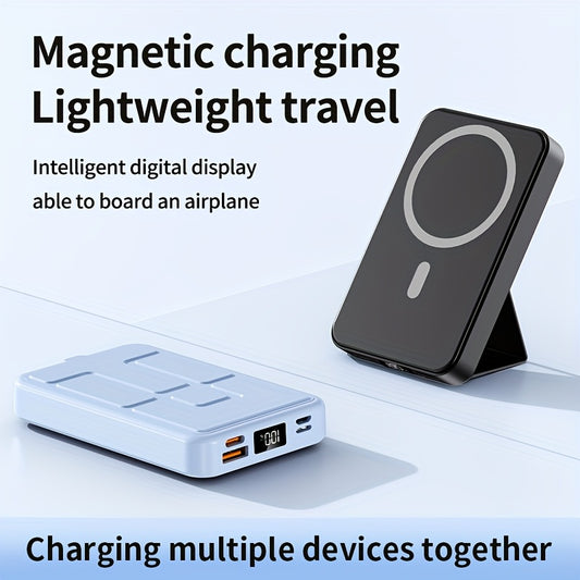 15W Magnetic Wireless Power Bank – 10,000mAh Foldable Charger with Stand, PD 22.5W USB-C & LED Display