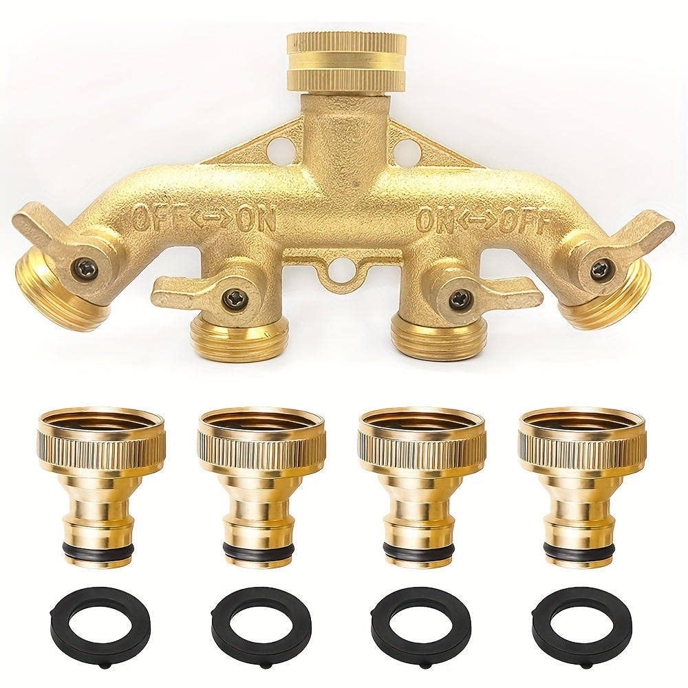 4 Way Brass Garden Hose Splitter with Quick Connector – EU Standard 3/4" by Snagg A Valve