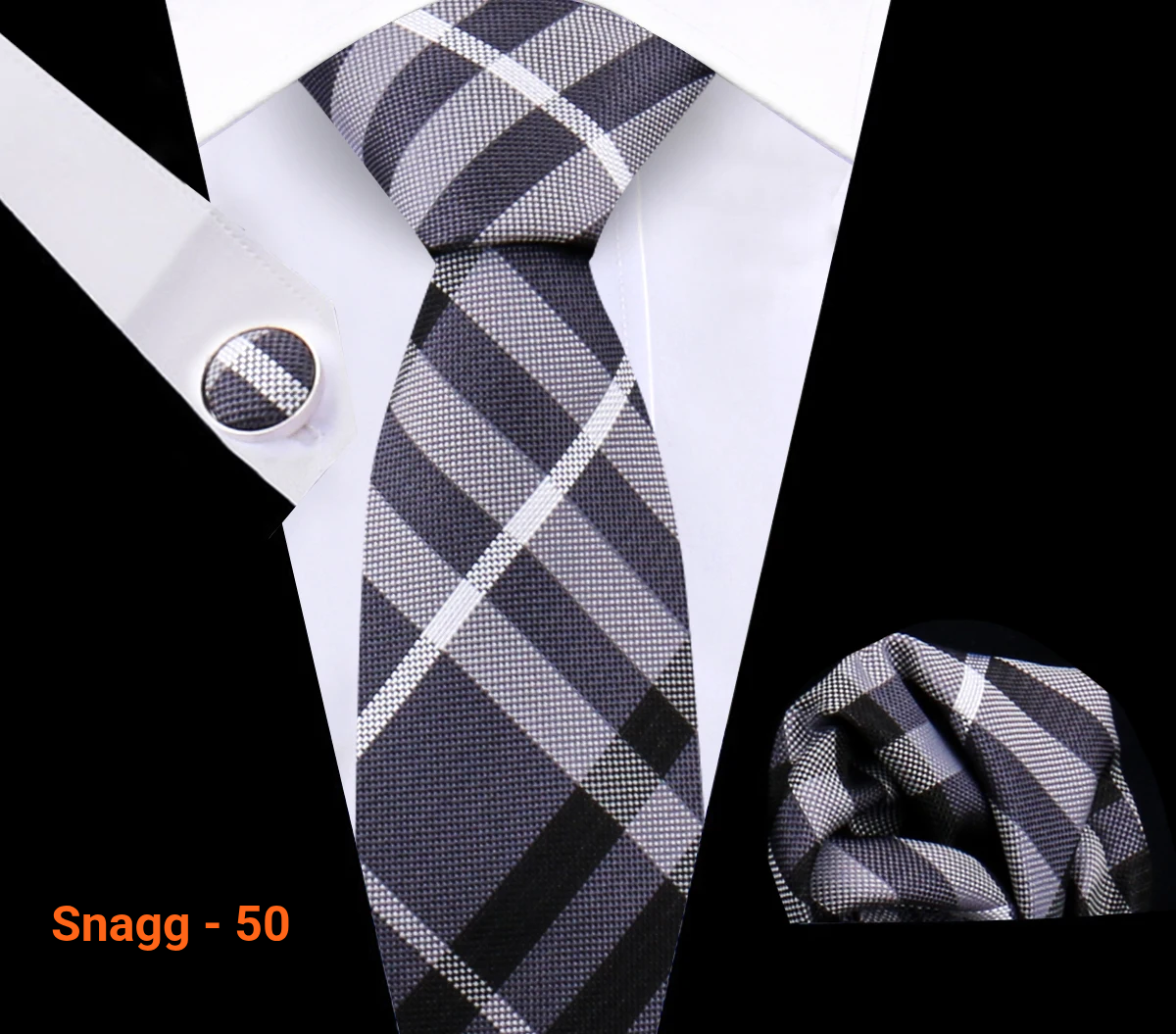 Classic Plaid Tie Set for Men - Necktie with Matching Pocket Square & Cufflinks - Snagg - 50 - Others In Fashion