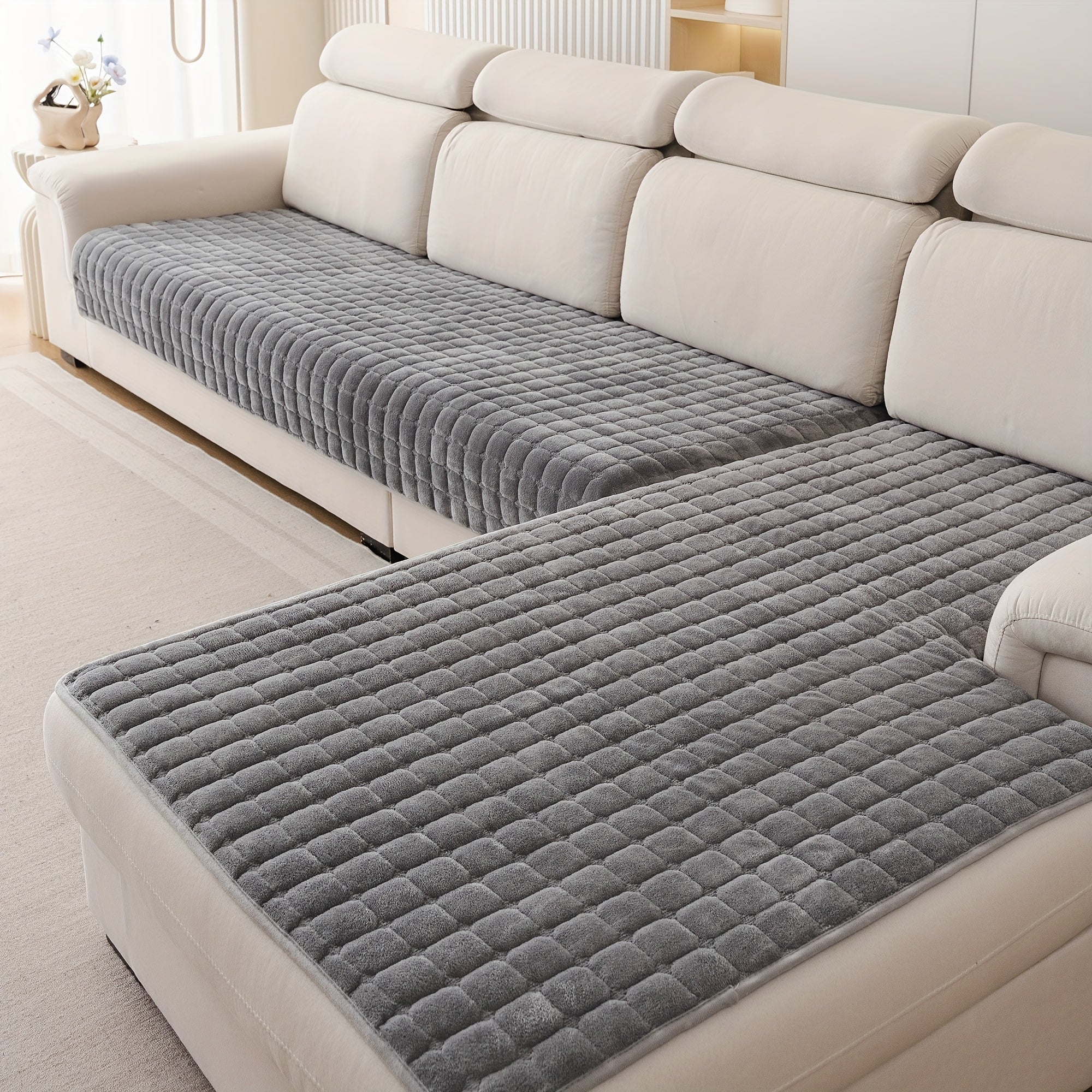 2pcs Elegant Quilted Flannel Sofa Cover Set by Snagg A Sofa Cover