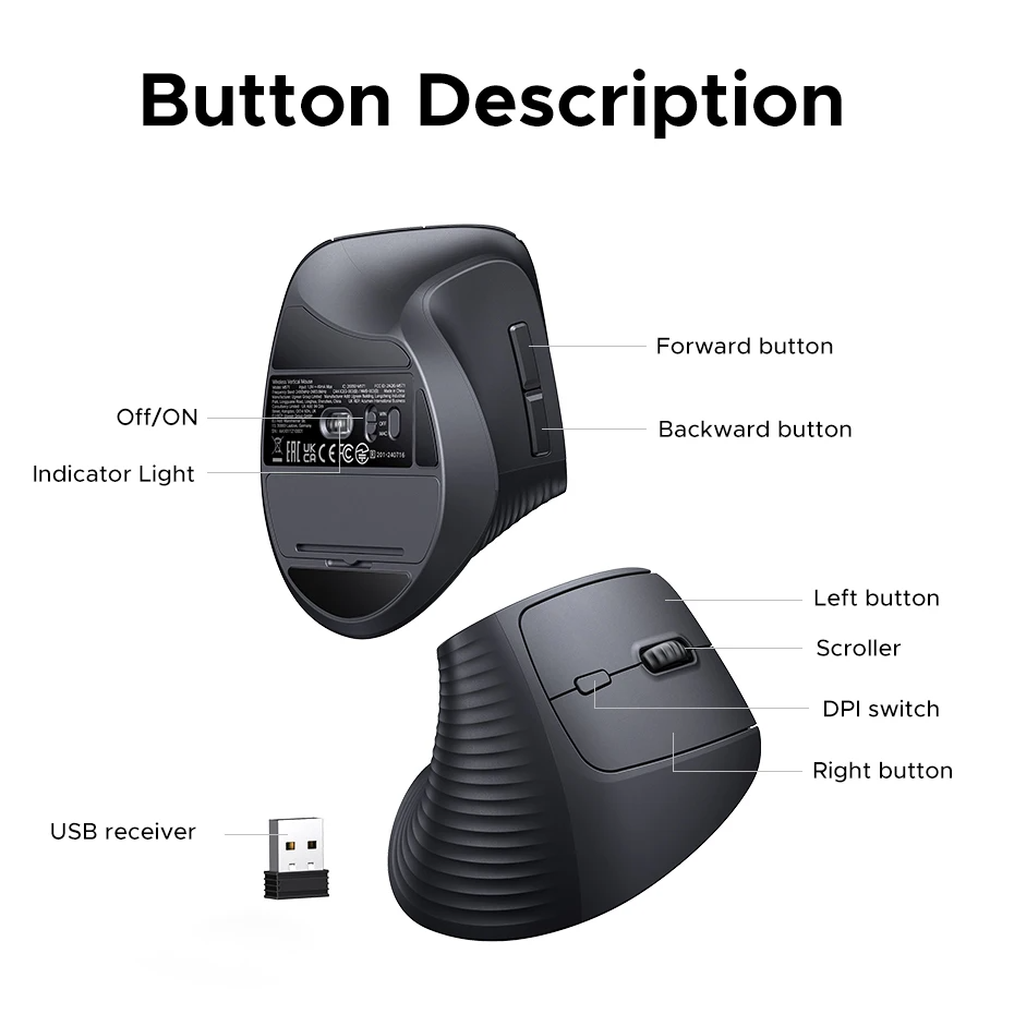 Vertical Wireless Mouse – 2.4G Ergonomic Design with 4000 DPI for PC, Laptop & Tablet by Snagg A Gaming Mouse