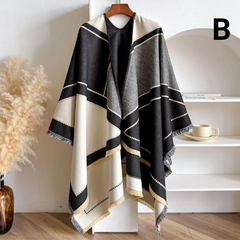 Double Sided Thick Pashmina Shawl & Poncho for Women - B - Black - Others In Fashion