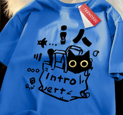 Introvert Cat Print Womans Streetwear T-Shirt