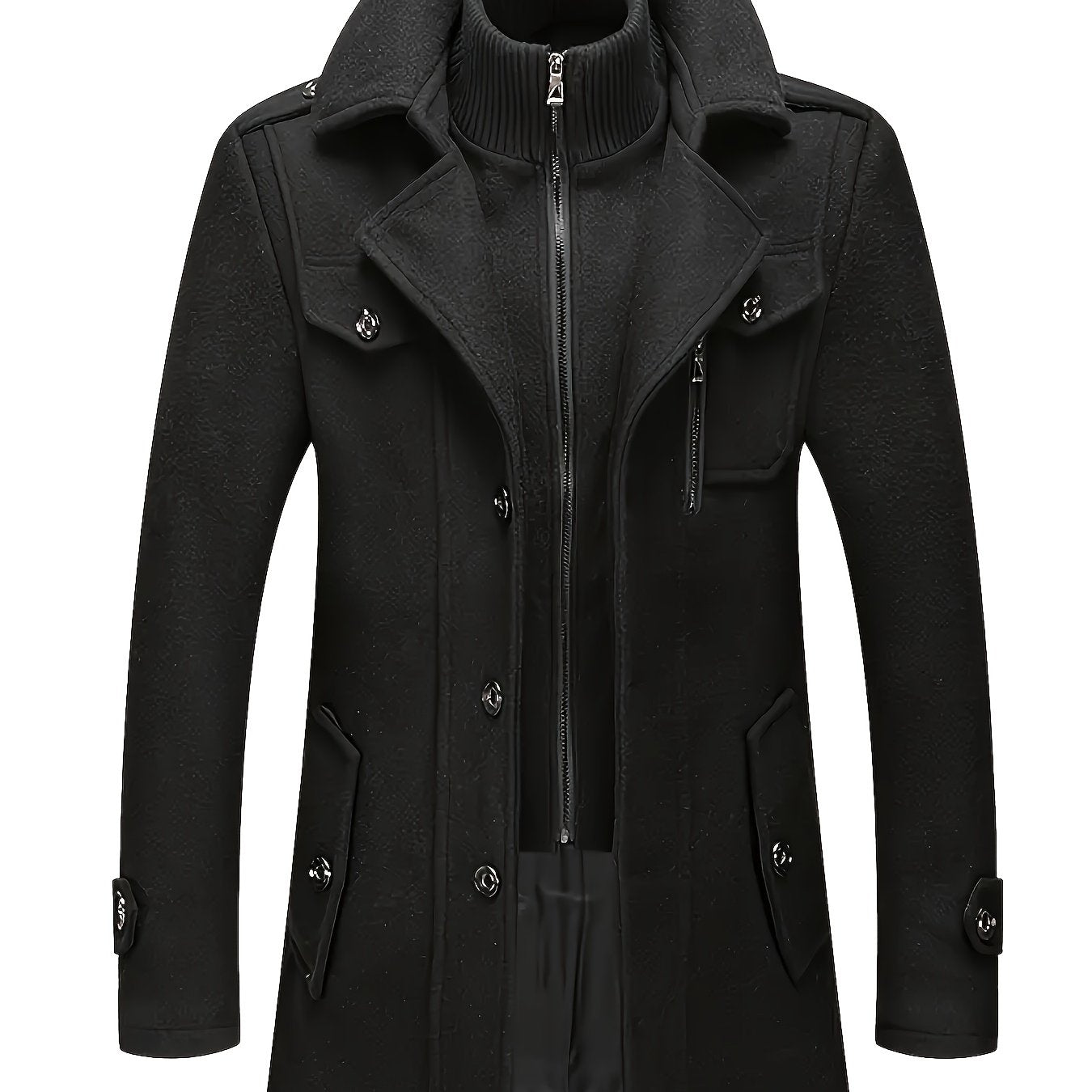 Men’s Elegant Double Collar Wool-Blend Trench Coat by Snagg A Coat