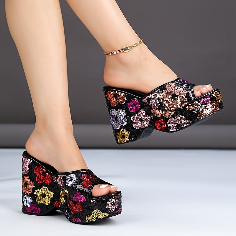 Women’s Floral Sequin Wedge Sandals by Snagg A Sandal