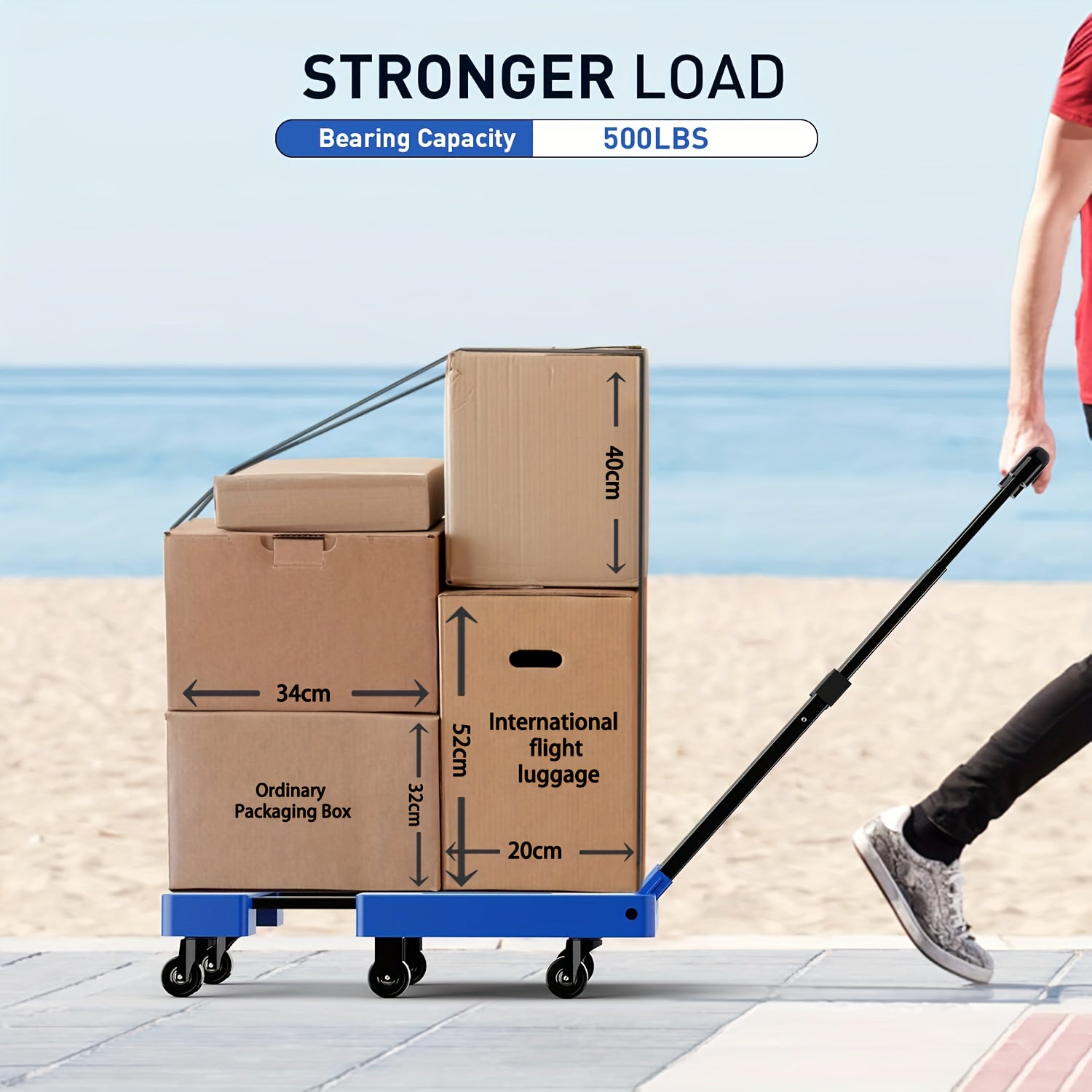 500LB Folding Hand Truck – Heavy Duty Luggage Cart with 6 Wheels & Elastic Ropes - General Tools