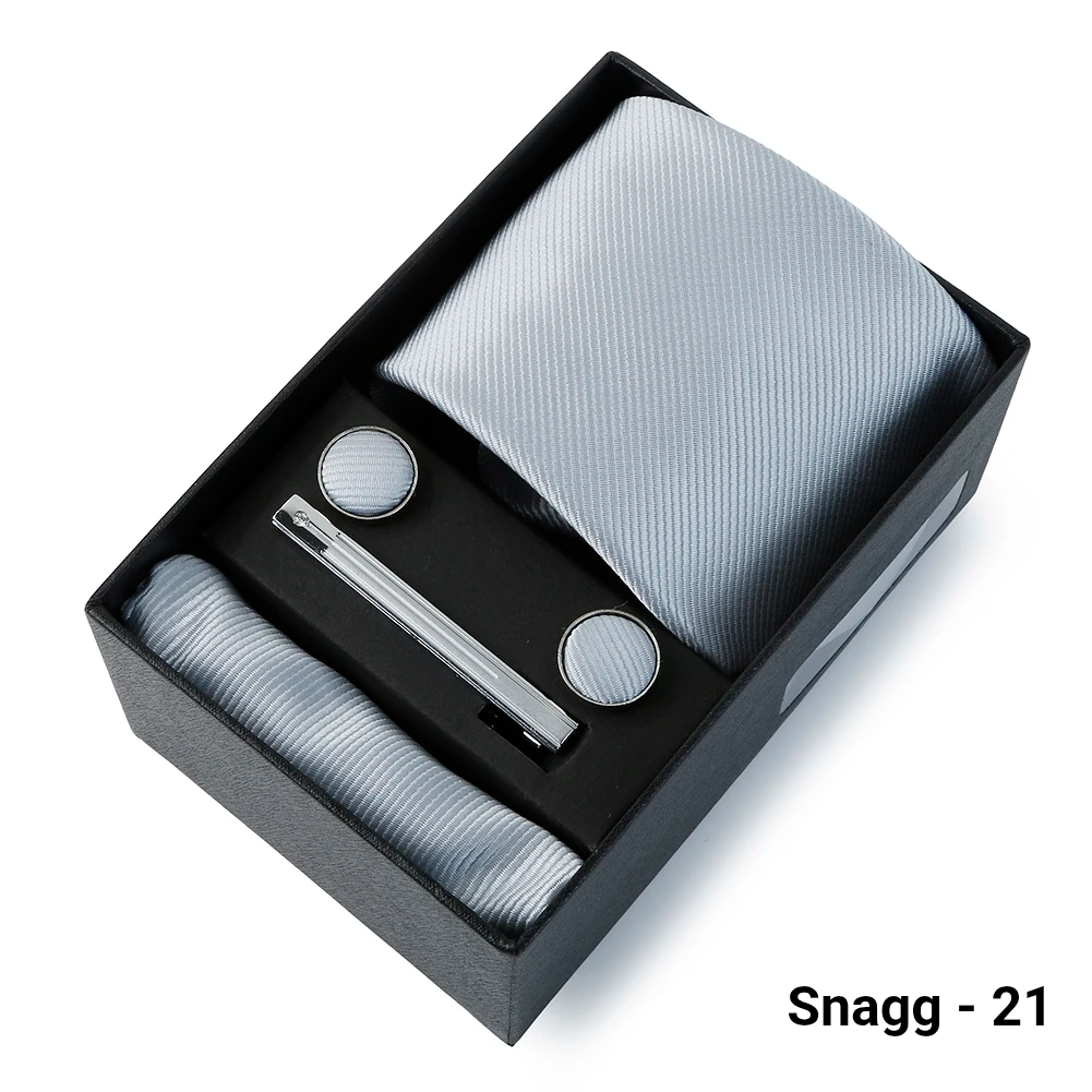 Luxury Men’s Tie Set Solid Colour Slim Necktie Hanky Cufflinks & Clip - Snagg - 21 - Others In Fashion