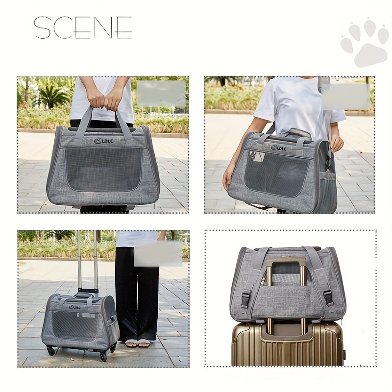 Portable Travel Pet Rolling Carrier with Detachable Handle & Wheels by Snagg A Pet Carrier