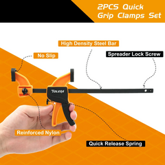 4"/6" One-Handed Bar Clamps for Woodworking – 2PCS Light-Duty Quick-Change F Clamp / Spreader