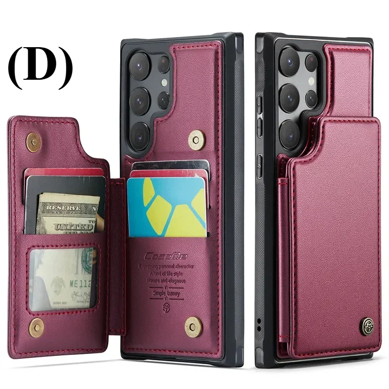 Luxury Leather Wallet Card Case – Samsung Galaxy S23 Series - D - Red / FE - Phone Cases & Covers