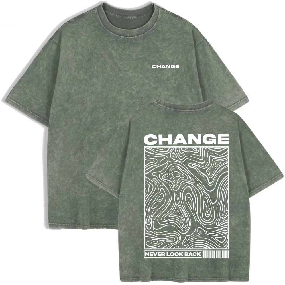 Women's "Change, Never Look Back" Washed T-Shirt | Cotton Oversize Summer Casual O-Neck Top