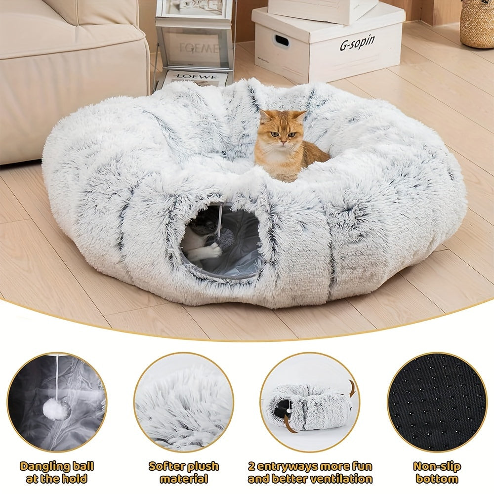 Plush Cat Tunnel Bed with Play Mat by Snagg A Cave