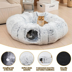 Plush Cat Tunnel Bed with Play Mat by Snagg A Cave