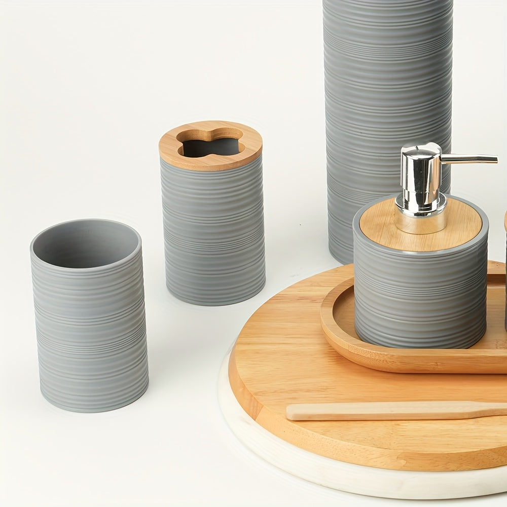 8 Pcs Bamboo Bathroom Accessory Set by Snagg A Bathroom Set