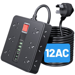 18-in-1 Powerboard with USB-C | Surge Protector Power Strip (2m Extension) by Snagg An Extension Cable