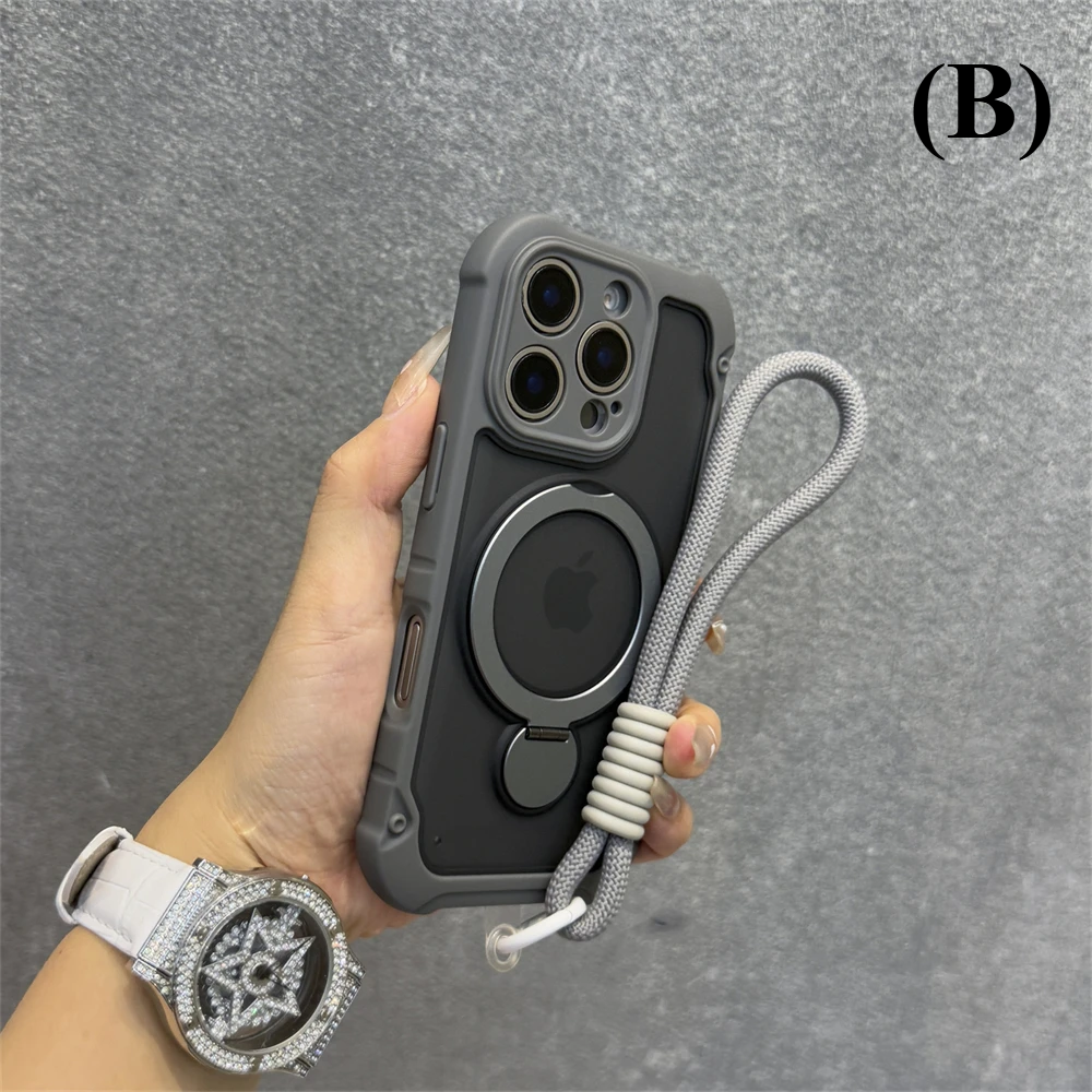 Wristband Lanyard Magsafe Magnetic Case - For iPhone 15 Series - B - Gray / Pro - Phone Cases & Covers
