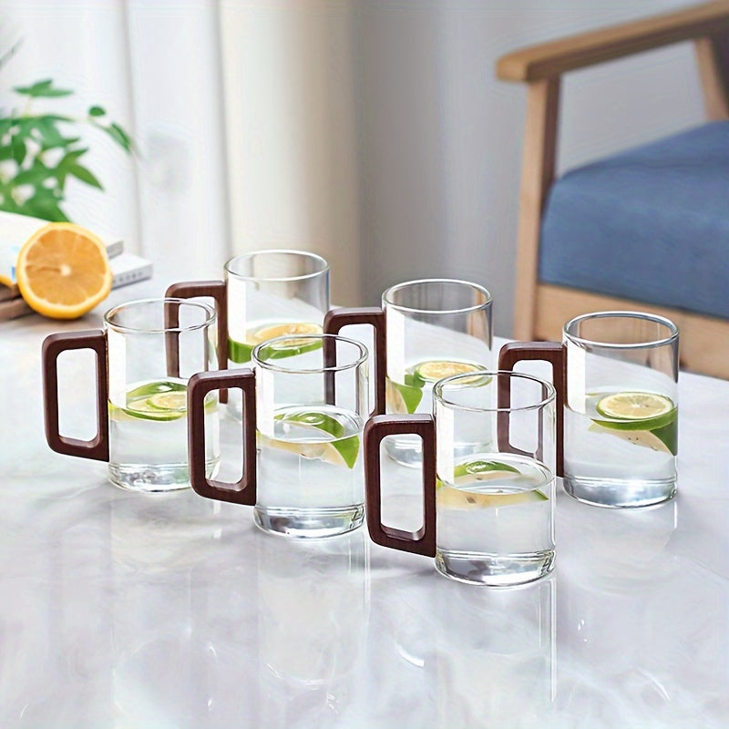 Glass Cup Set With Wooden Handle 4 Or 6 Pack Home Tea Cups by Snagg A Cup