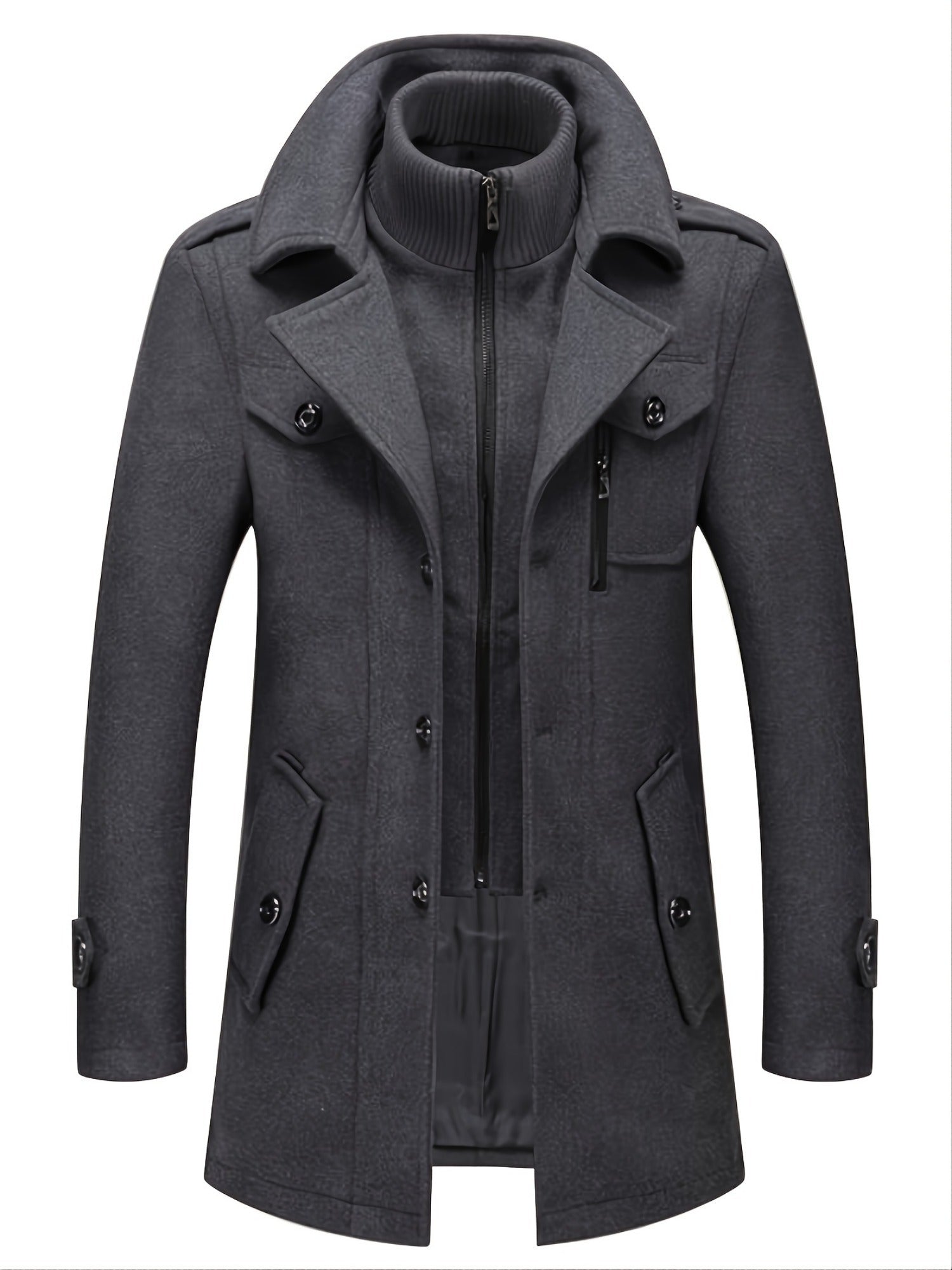 Men’s Elegant Double Collar Wool-Blend Trench Coat by Snagg A Coat
