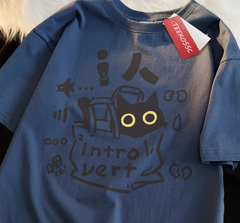 Introvert Cat Print Womans Streetwear T-Shirt