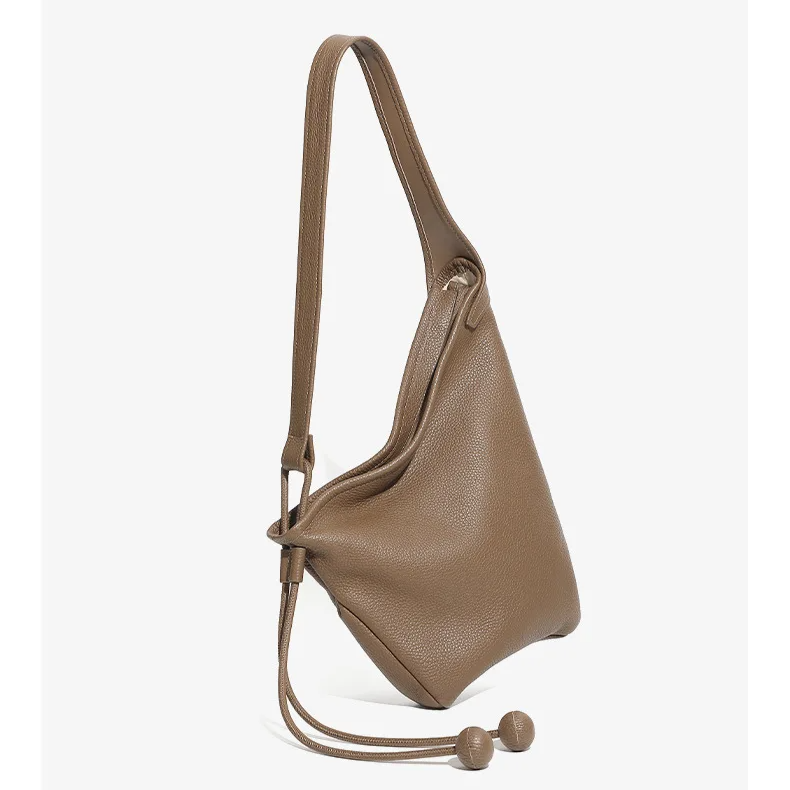 Genuine Leather Women's Shoulder Tote – Luxury Shopping Bag with Slit Pocket for All Seasons