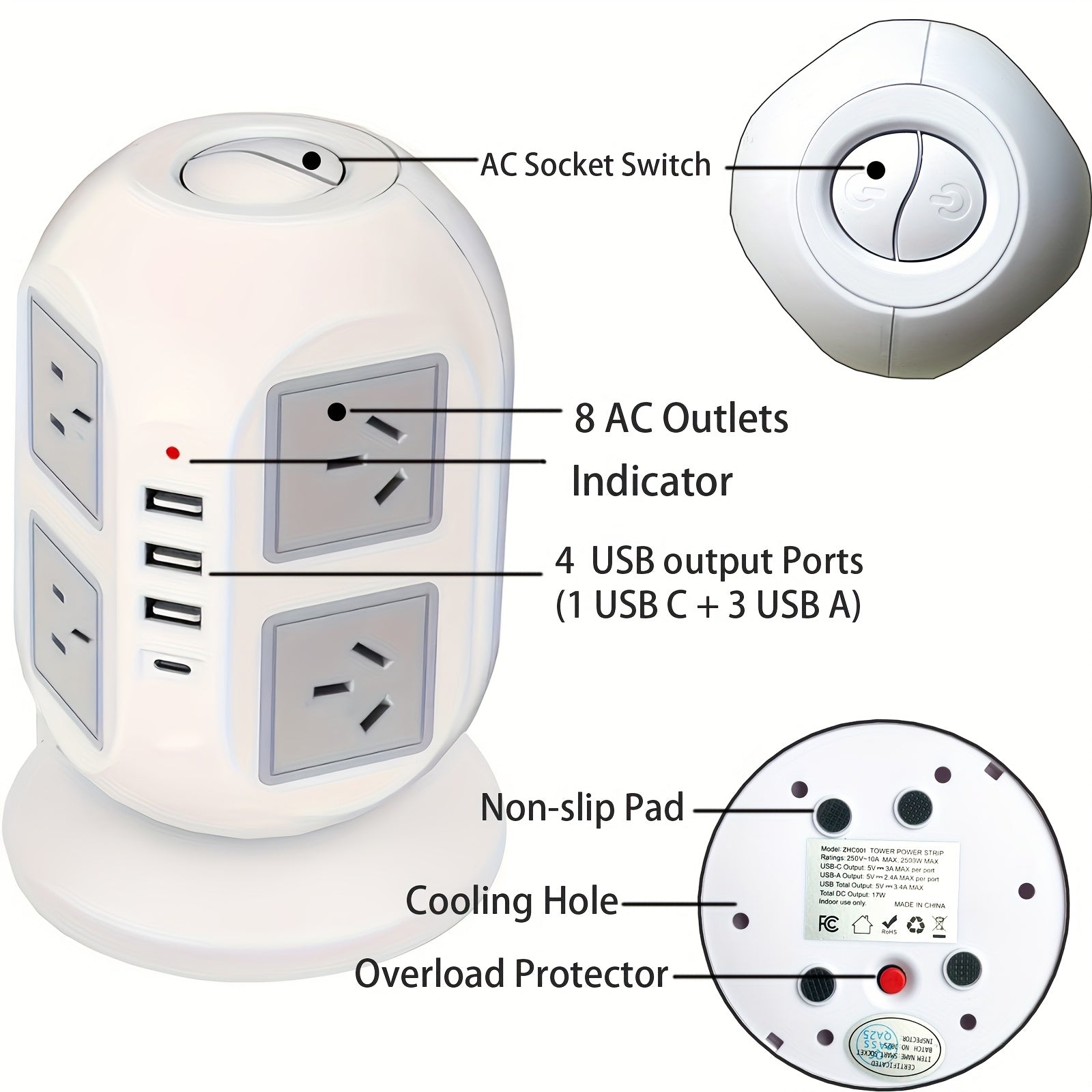 3M Tower Power Strip – 8-Way Extension by Snagg An Extension Cable