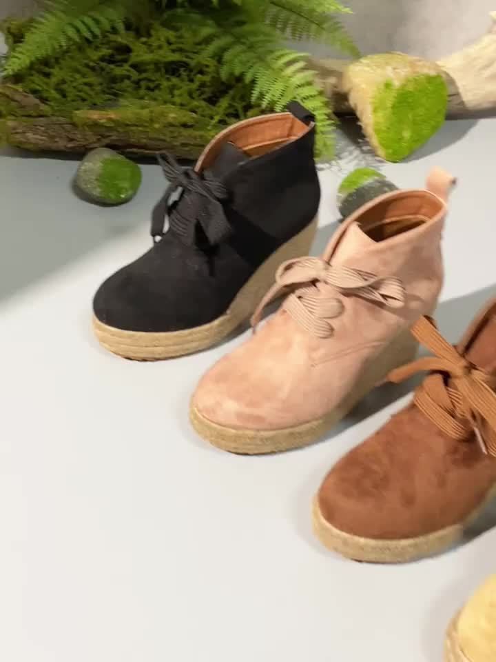 Women’s Casual Lace-Up Ankle Boots with Woven Jute Platform Heel by Snagg A Shoes