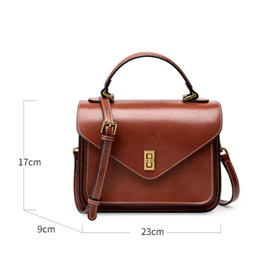 Genuine Leather Postman Shoulder Bag – Simple Vintage Luxury Flap Handbag for Women (20–30cm)