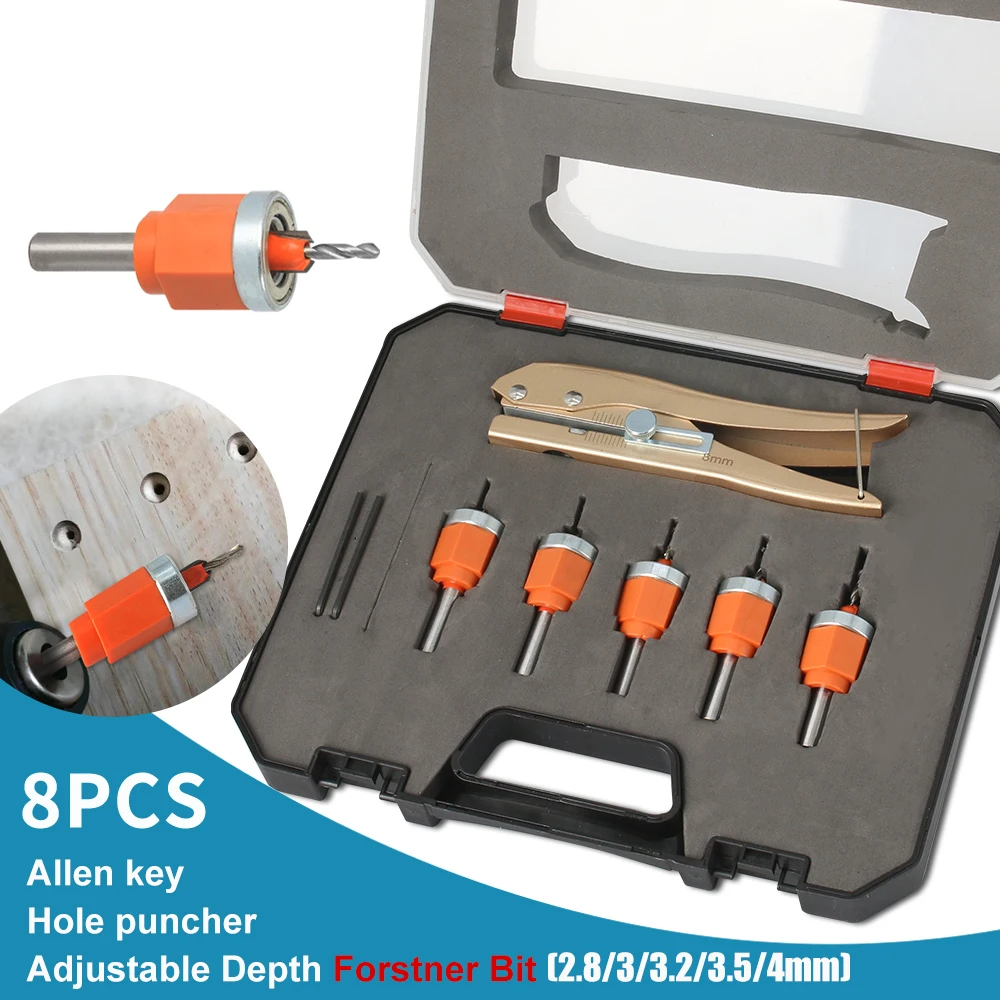 8 Pcs Forstner Bit & Precision Woodworking Set | Carbide Drill Bits with Edge Banding Punching Pliers