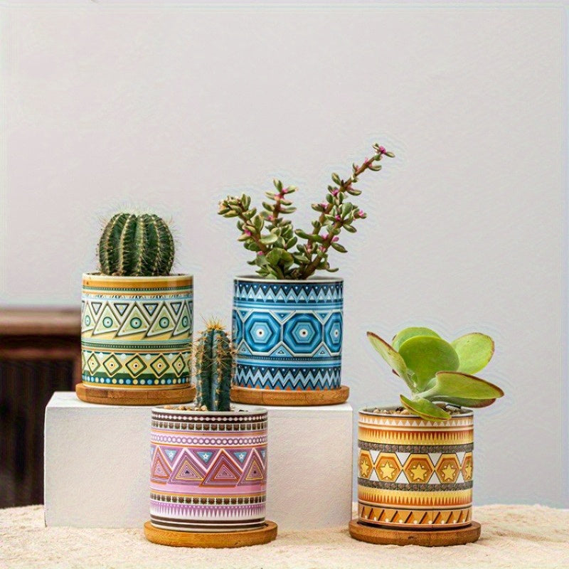 4 Pcs Ceramic Succulent Pots with Drainage by Snagg A Pot