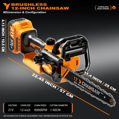 12" Cordless Brushless Chainsaw with Battery, Auto Oiler & Safety Lock
