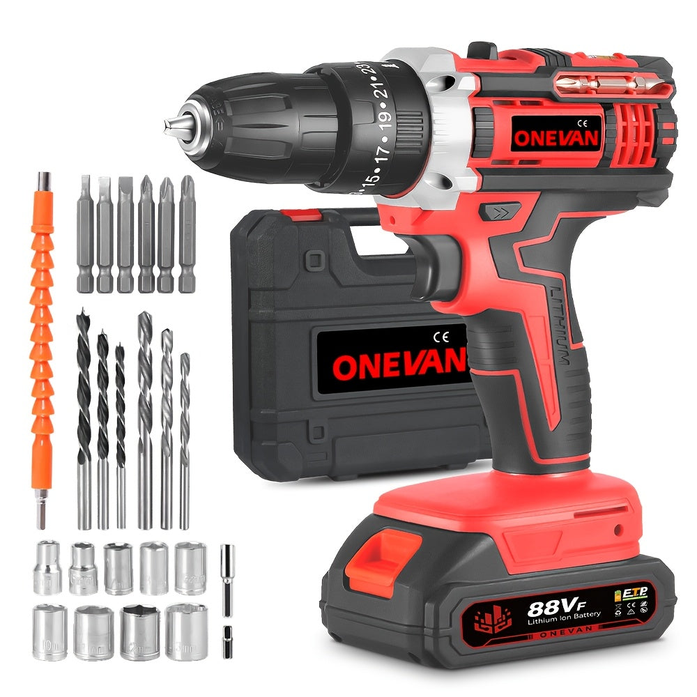Cordless Electric Impact Drill Kit – 2 Batteries + Toolbox